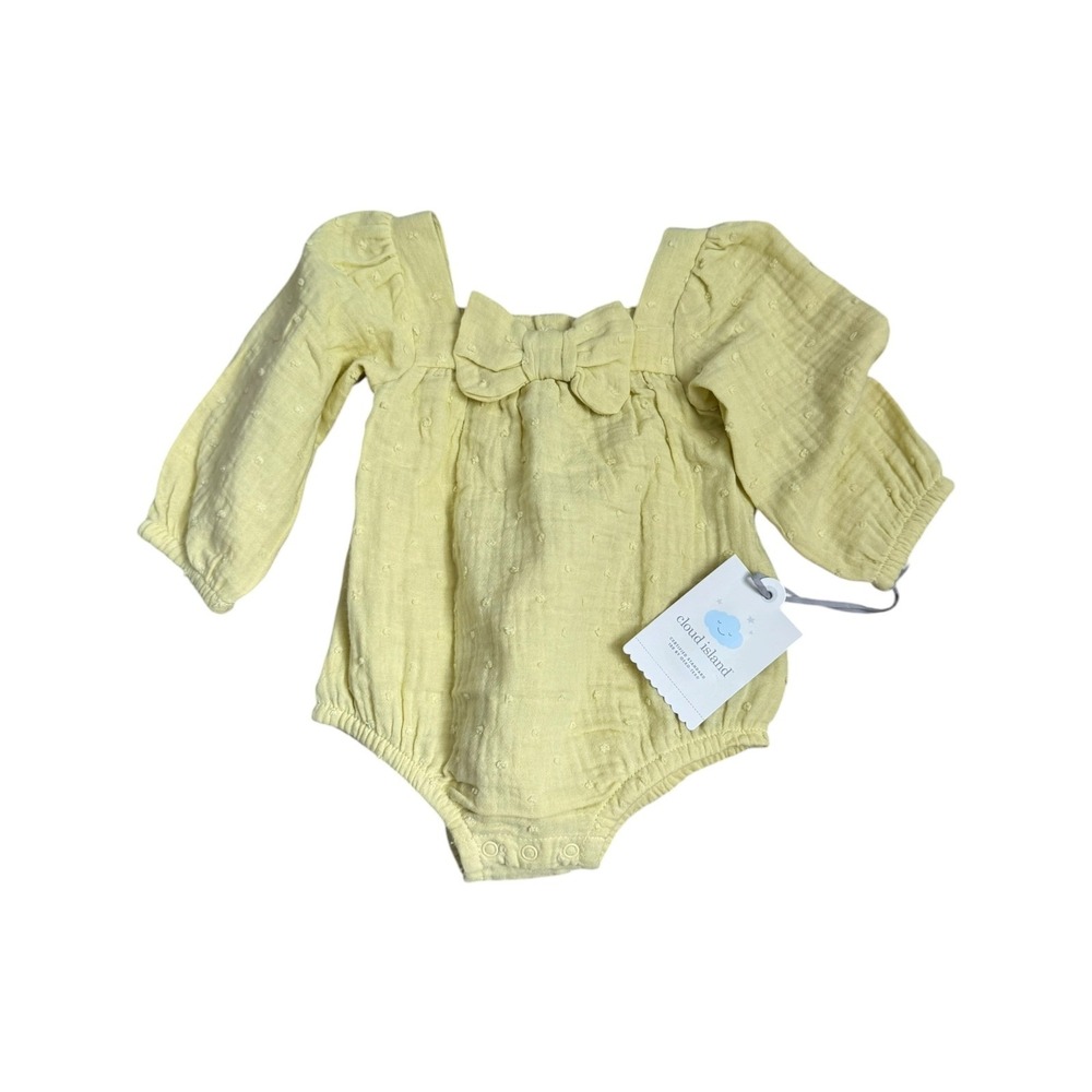 Cloud Island Baby Girl Yellow Swiss Dot Gauze Romper Bow‎ Bodysuit 3-6M NWT